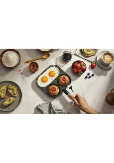 3 Bölmeli Granit Döküm Tava Pancake Yumurta Mücver Omlet Tavası Diğer