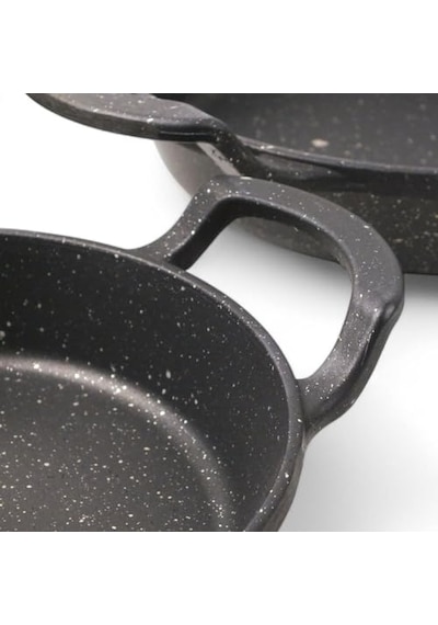 Deconox 3'lü Döküm Sahan Seti, 3'lü Yumurta, Omlet Tavası, 3 Boy Döküm Siyah Granit Sahan Tava 22cm-20cm-18cm Diğer