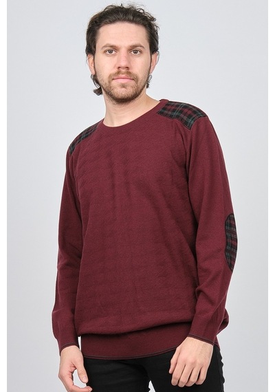 Desen Triko Erkek Bisiklet Yaka Saf Yün Kazak 0246537 Bordo Bordo