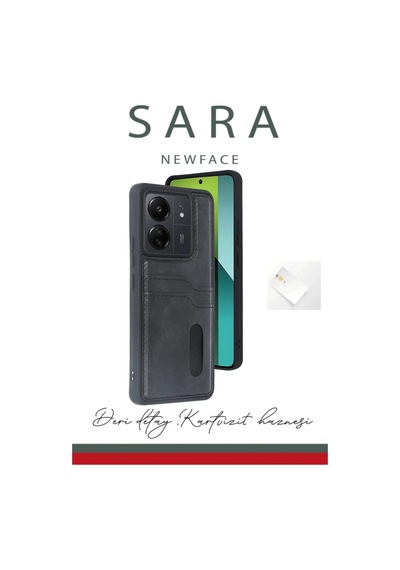 Xiaomi Redmi 13c Kılıf Sara Kartvizitli Deri Kılıf - Siyah -