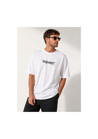 Me Selection Explorer Tasarım %100 Pamuk Unisex Basic Tişört Beyaz