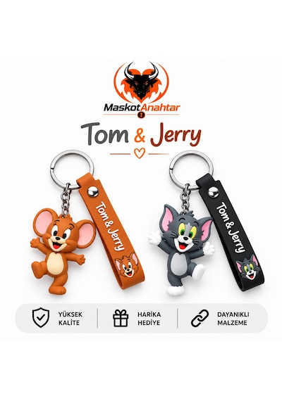 Tom Ve Jerry Silikon Anahtarlık Beyaz - Kahverengi