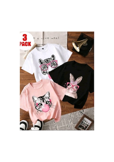 Stil-x Yeniz Sezon 3' Lü Takım Kız Çocuk Tshirt, Çok Renkli, %100 Pamuk Çok Renkli-4a Stil-x Yeniz Sezon 3' Lü Takım Kız Çocuk Tshirt, Çok Renkli, %100 Pamuk Çok Renkli-4a