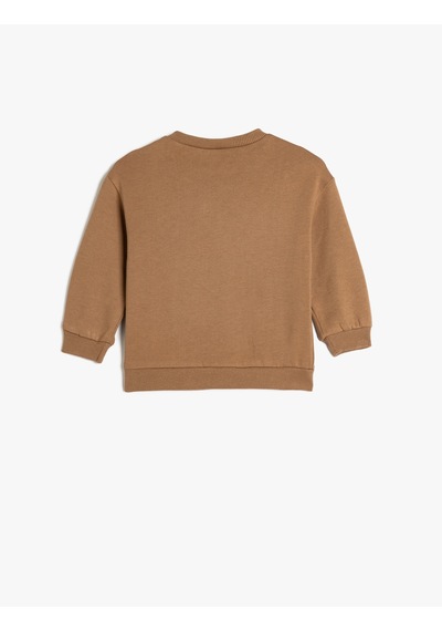 Koton Sweatshirt Bisiklet Yaka Köpek Baskılı Uzun Kollu Pamuklu Kahverengi 5wmb10212tk Kahve
