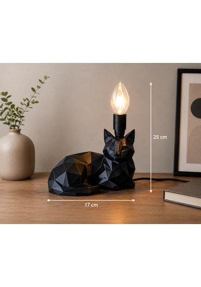 3d Baskı Siyah Kedi Figürlü Dekoratif Masa Lambası