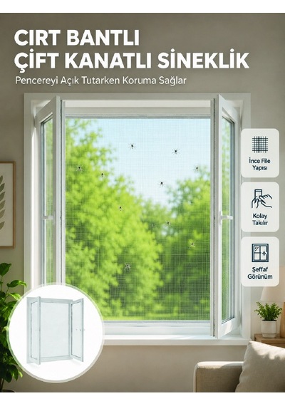 Pencere Ve Balkon İçin Şeffaf Çift Kanatlı İnce File Sinekliği