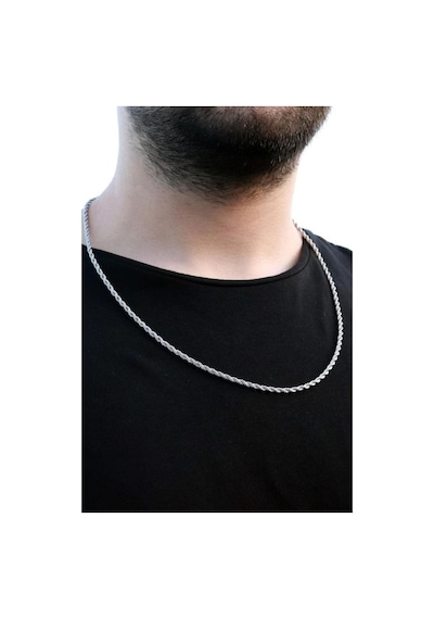 2.5 Mm Unisex Vip Paslanmaz Çelik Burgu Halat Beyaz Renk Kolye Siyah