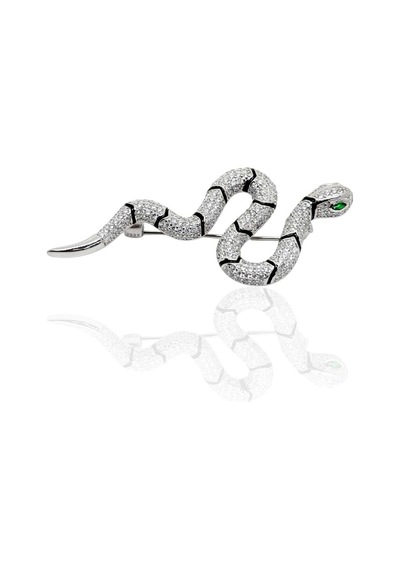 Oya Silver Beyaz Taşlı Yılan Gümüş Broş 5.7x2.5cm 61112601