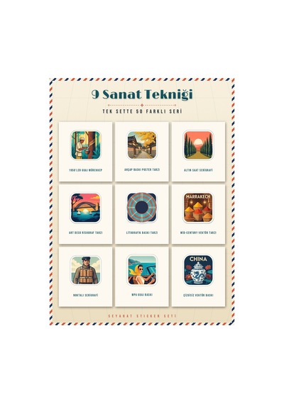 Seyahat Sticker Seti 400+ Adet Travel Retro Şehir 9 Farklı Boy Ajanda Planner Scrapbook Journal A4 Çok Renkli
