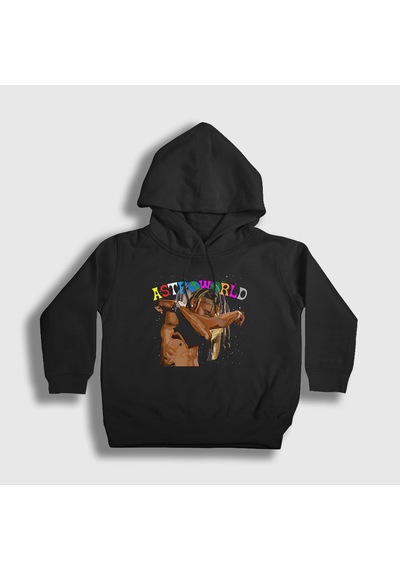 Presmono Unisex Çocuk Hug Astroworld Travis Scott Kapüşonlu Sweatshirt Siyah