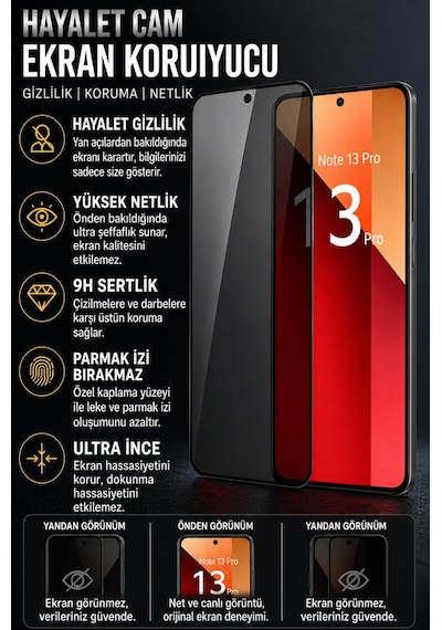 Redmi Note 13 Pro 4g Uyumlu Hayalet Ekran Koruyucu Gizli Privacy