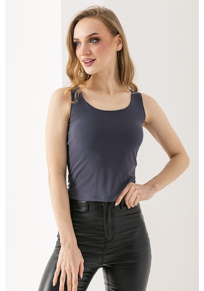 Giysa Kadın Askılı Bisiklet Yaka Basic Bluz Füme - 25y 2409 Füme