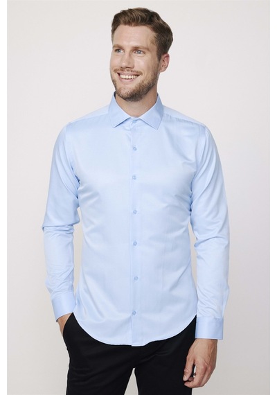 Tudors Slim Fit Uzun Kollu Pamuklu Düz Erkek Mavi Gömlek-21330