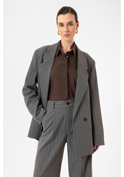 Antioch Kadın Çizgili Oversize Blazer Ceket Gri