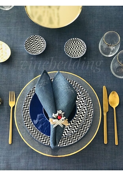 Valerium Simli İndigo Masa Örtüsü 150 X 220 Indigo