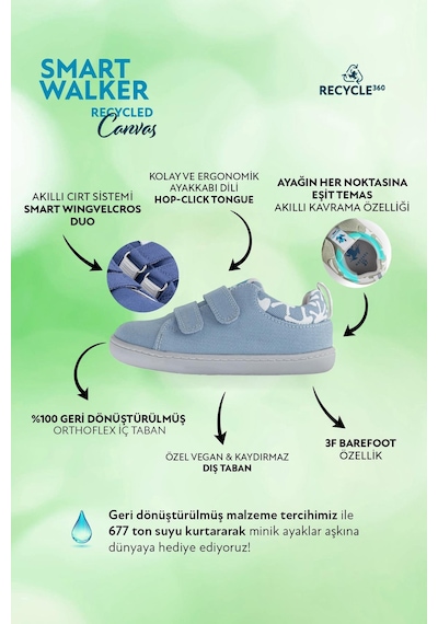 Smart Walker  Canvas Play Eco Açık Mavi Barefoot Çocuk Ayakkabı