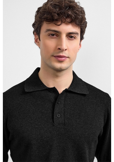 Back And Bond Siyah Relaxed Fit Polo Yaka Triko Kazak