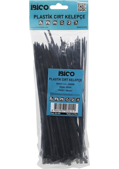 Siyah 3.6x200mm Plastik Cırt Kelepçe 100pcs 4741