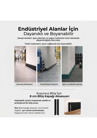 Espumo Kompozit Süpürgelik 8 cm Siyah | Suya Dayanıklı Parke Duvar Süpürgelik 2,40 m ESP206