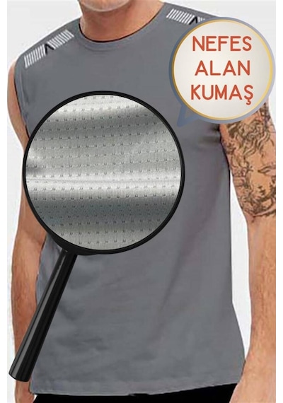 Miami Beach Gri Nefes Alan Kumaş Sıfır Kol Likralı Erkek Tişört - 0355-gri 001