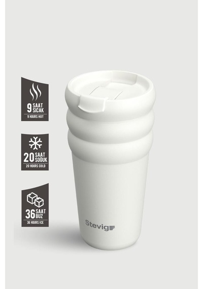 Stevig 3 Bubble Two-cap Straw Tumbler Çelik Termos 600 Ml White Stone St-249 Beyaz