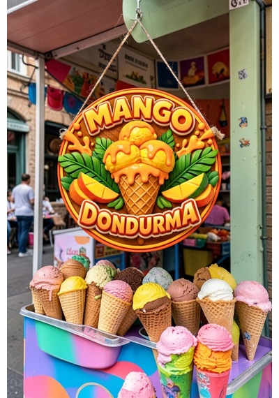 Mango Dondurma Görselli İpli Ahşap Kapı Ve Duvar Süsü, Cafe, Dondurmacı Tabelası, Tatlıcı Dekoru