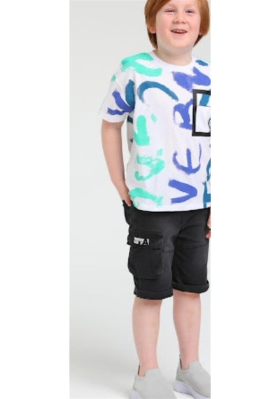 Escabel Erkek Çocuk Pamuklu Renkli Batik Yazılı Tshirt-12834-beyaz Beyaz