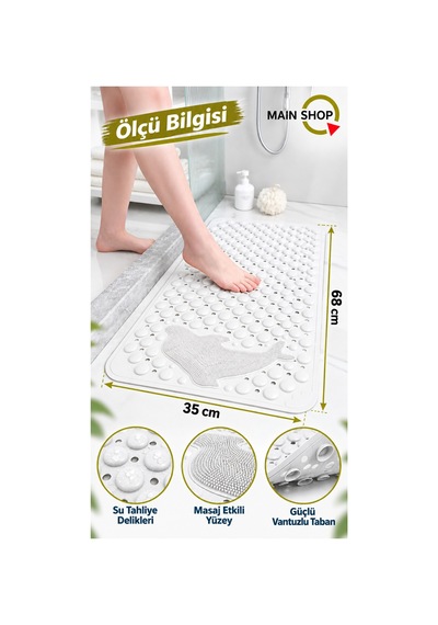 Balık Desenli Vantuzlu Banyo Ve Duşakabin Kaydırmaz Paspas, Küvet İçi Masaj Matı 35x68 Cm M-10 Beyaz