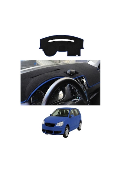 Volkswagen - Polo Cukurlu Gogus 2001-2009 Uyumlu Torpido Koruma Kılıfı - Mavi Şeritli