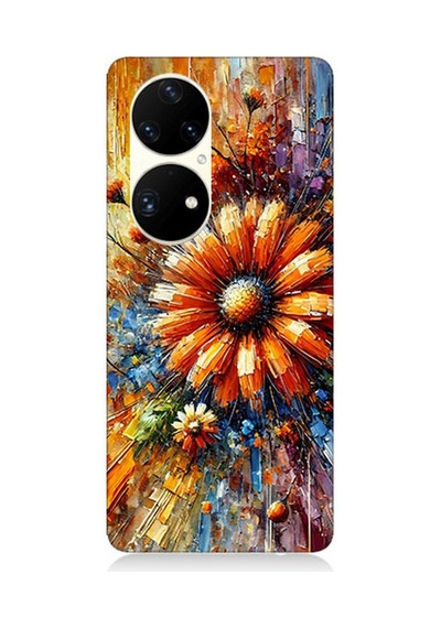 Huawei P50 Pro Uyumlu Çiçek Dalgasında Sarı Güzellik Desenli Silikon Kılıf Çok Renkli