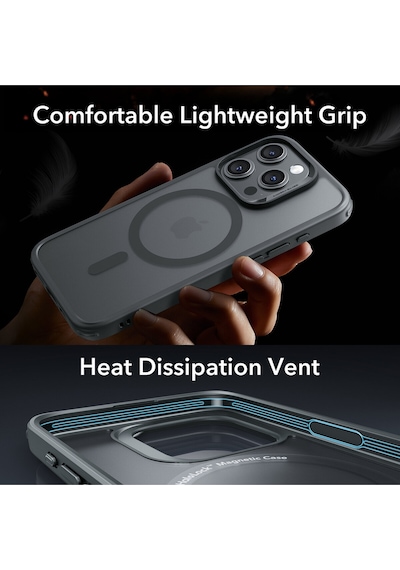 Esr Apple Uyumlu iPhone 15 Pro Max Halolock Mag Safe Hybrid Silikon Kılıf Şeffaf Gri Çok Renkli