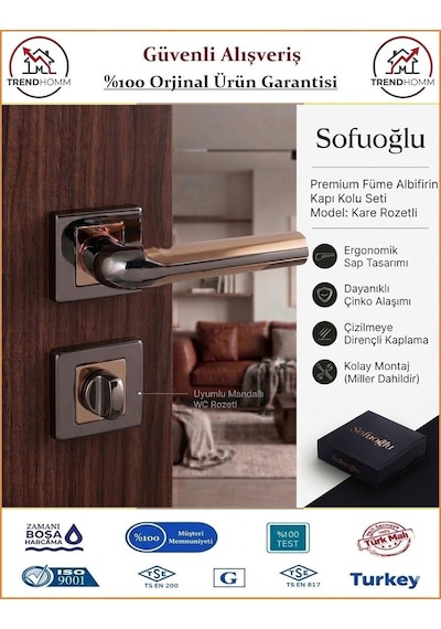 Sofuoğlu Volga Rozetli Kapı Kolu - Füme Albifirin - Wc Banyo