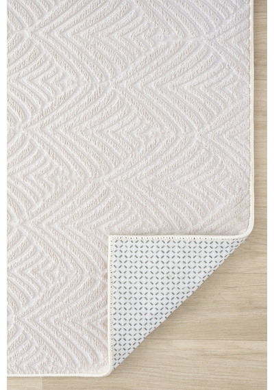 Raschel Carpet Premium Yıkanabilir Leke Tutmaz Yaprak Emboss Krem Özel Seri Kaymaz Taban Halı Yolluk Krem