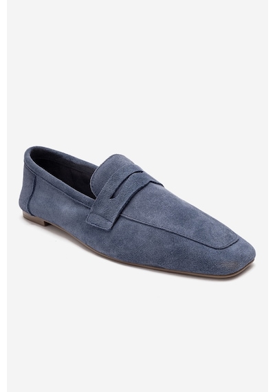 Luvishoes Morne Kot Mavi Süet Hakiki Deri Kadın Loafer Ayakkabı Mavi