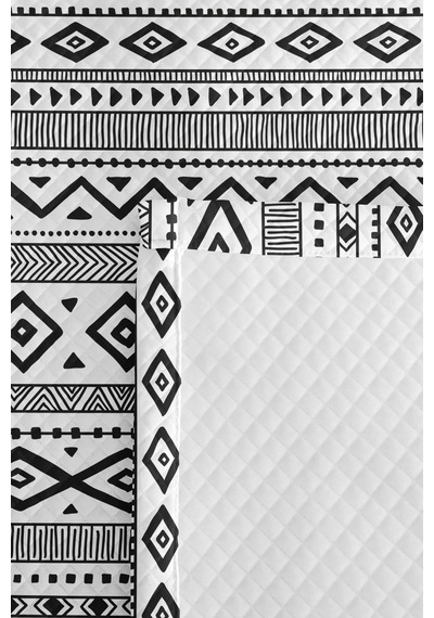 Siyah Geometrik Genç Odası Tek Kişilik Pike Takımı - Bohem Modern 160x220 Cm Kapitone Yatak Örtüsü Kremamsı İz Tonu