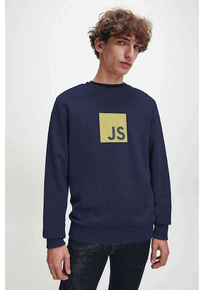 Js Baskılı Indigo Mavi Erkek Örme Sweatshirt