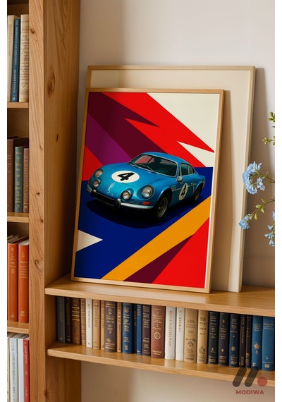 Mavi Ralli Arabası Pop Art, Ahşap Çerçeveli Duvar Tablosu - Oto Severlere Özel Hediye