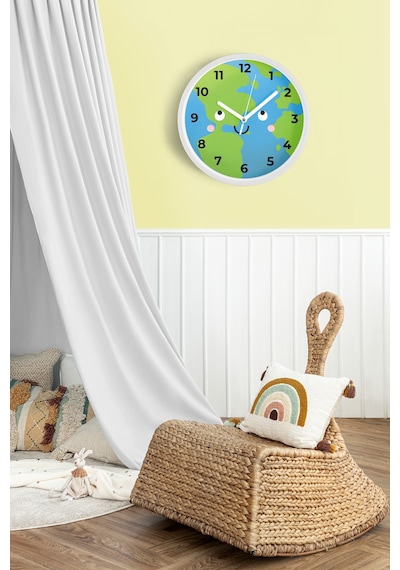 Sevimli Dünya Çocuk Odası Duvar Saati - 25cm - Önü Camlı Beyaz Kasa - Sessiz Mekanizma-jh0825 Beyaz