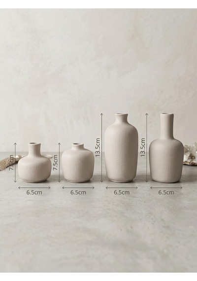 Ardea 4'lü Dekoratif Vazo Seti El Yapımı Modern Minimalist Vazo Mermer Tozu Ve Yüksek Mukavemetli Çimento Kompo Diğer
