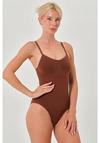 Mistirik Mamey Model Örme Kumaş Toparlayıcı Çıtçıtlı Body Kahve Renk Zıbın 4 Kahve