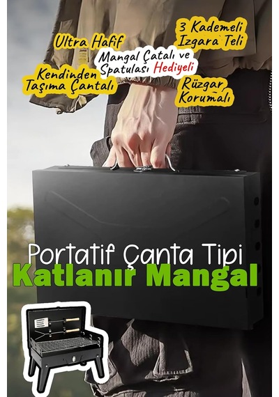 Tr Portatif Mangal, Çanta Tipi Katlanır Barbekü, Siyah, 46x27x47 Cm, Kamp Piknik Bahçe İçin Diğer