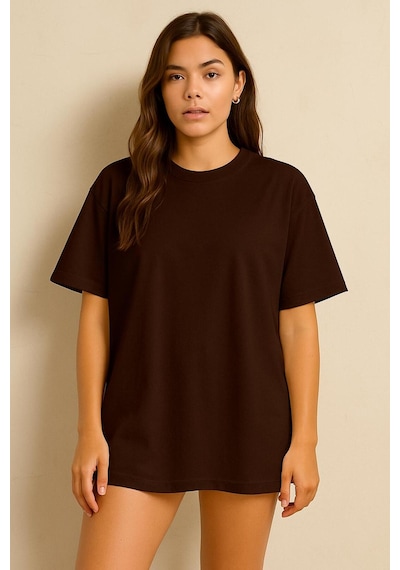 Düz Oversize Unisex Tişört Ycb6 Kahverengi