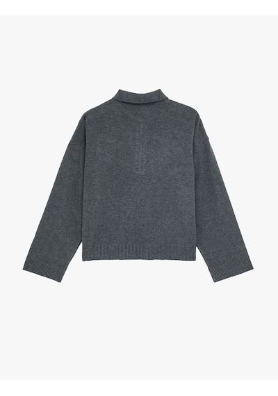 Koton Fermuarlı Polo Yaka Uzun Kollu Oversize Kazak Gri 6wak90260ht Gri