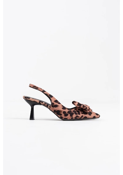 Trendella Leopar Fiyonklu Kitten Topuklu Slingback Kadın Ayakkabı Tr08ms24d Siyah