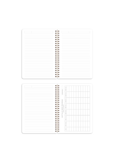 A5 Spiralli Karton Kapak 2'li Set Çizgili Okul Defteri 80 Yaprak, Ders Programlı Çilek Çok Renkli