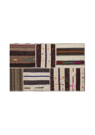 El Dokuması Patchwork Vintage Yün-pamuk Çizgili Halı 2213 160 X 230 Cm Çok Renkli