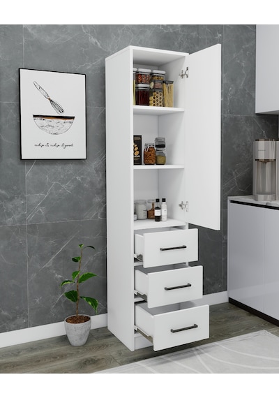 Modera Çok Amaçlı Dolap 3 Çekmeceli Kapaklı Modern Saklama Dolabı, Mutfak Banyo Dolabı, Beyaz Beyaz Modera Çok Amaçlı Dolap 3 Çekmeceli Kapaklı Modern Saklama Dolabı, Mutfak Banyo Dolabı, Beyaz Beyaz