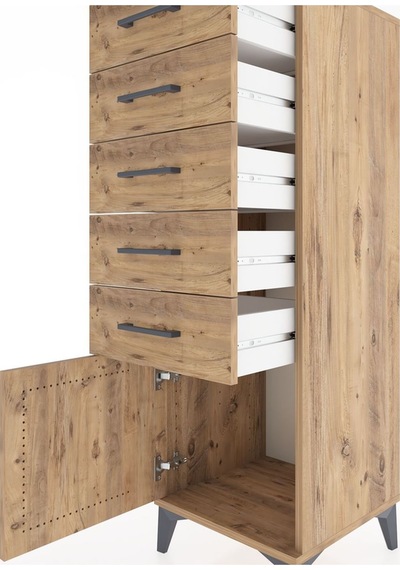 Hyperion Dolap 5 Çekmeceli Tek Kapaklı 44x44x134 Çam-çam Çam