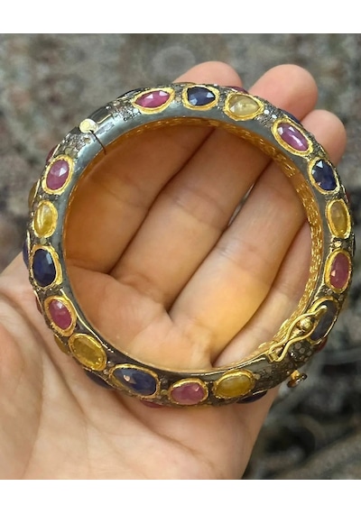 Doğal Karma Renkli Safir Elmas Bilezik 348