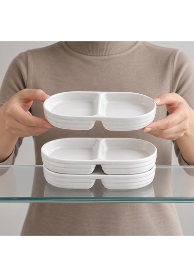 2 Bölmeli Porselen Çerezlik 3 Lü Set, 17 10 2,2 Cm, Beyaz Oval Kuruyemiş Ve Kuru Meyve Tabağı, Kahvaltılık Zeytinlik, Meze Ve Atıştırmalık Sunum Tabağı, 3 Adet